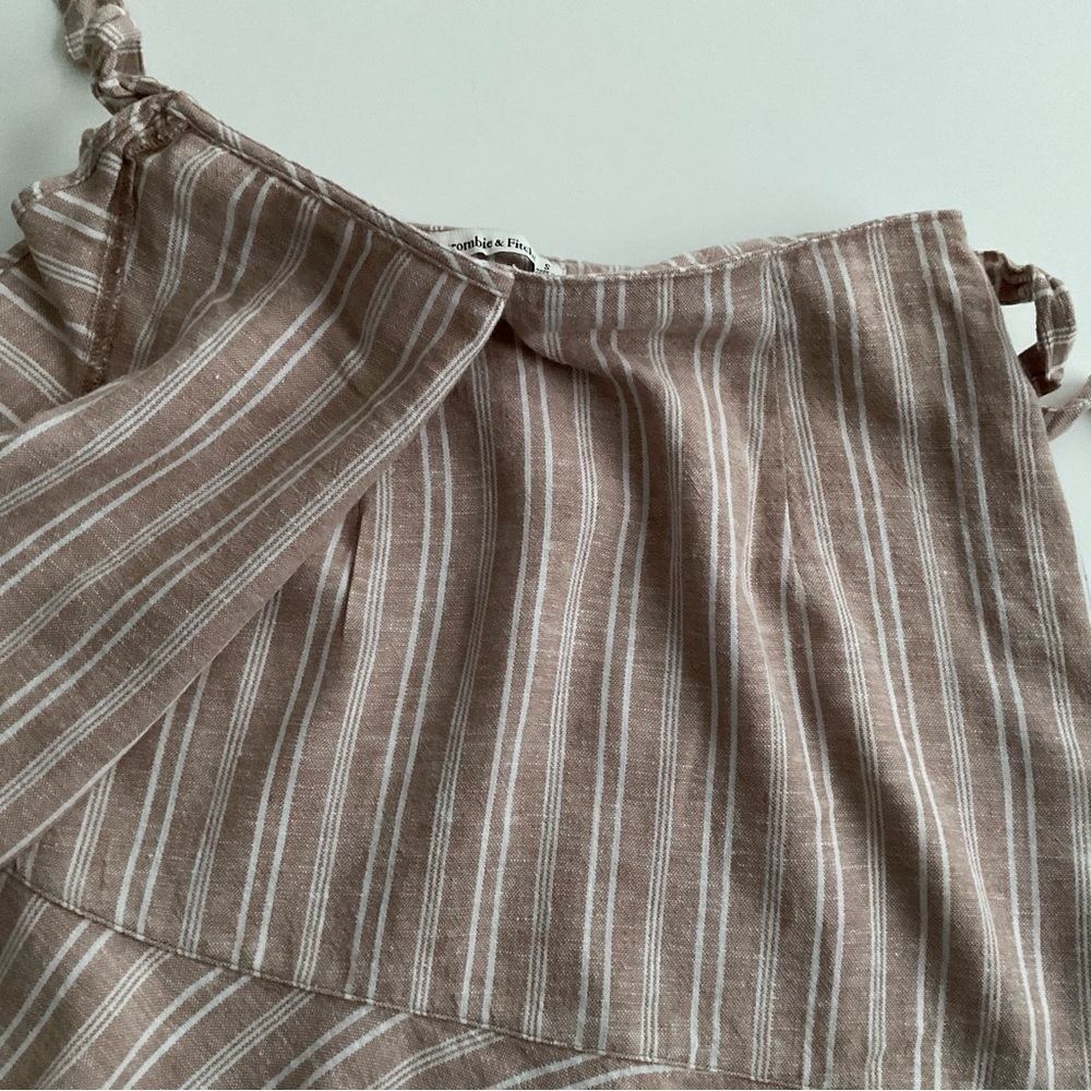 Abercrombie & Fitch Wrap Skirt Sz S Brown Striped Mini Ruffle Romantic Y2K 90s - Picture 7 of 10